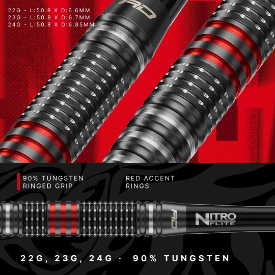 Rzutki stalowe Red Dragon Jonny Clayton RD-PRO Switch Point Hier sieht man die Red Dragon Jonny Clayton RD-PRO Switch Point Steeldarts. Die Pfeile sind aus Metall und mit schwarzen Elementen versehen.