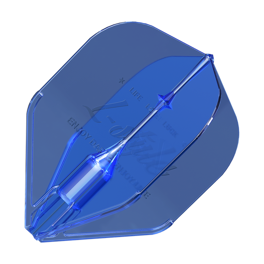 Loty w stylu L Fantom L1EZ w kolorze niebieskim Das Bild zeigt einen blauen L-Style Fantom L1EZ Flight für Darts. Er hat eine durchsichtige, moderne Optik und ist in einem Stück geformt.