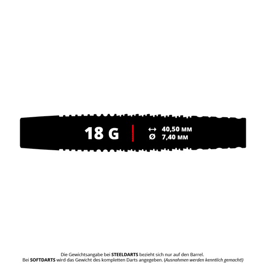 Lotki miękkie Target Scott Williams GEN2 - 18g Das Bild zeigt das Produkt "Target Scott Williams GEN2 Softdarts - 18g". Die Maße des Darts sind 40,50 mm Länge und 7,40 mm Durchmesser.