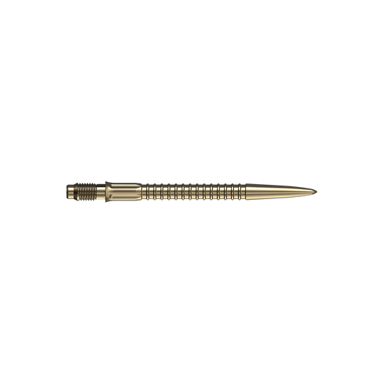 Mission R2.5 Rapid Point GV1 – groty do lotek – złote Dartspitzen in goldener Farbe sind auf weißem Hintergrund abgebildet. Geeignet als Ersatzteile für Darts.