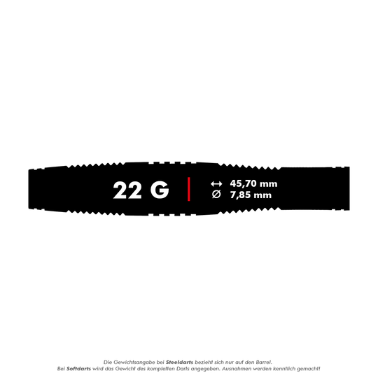 Miękkie lotki Red Dragon Marlin Venom - 22 g Das Bild zeigt die Produktinformationen der Red Dragon Marlin Venom Softdarts mit einem Gewicht von 22 Gramm. Die Darts haben eine Länge von 45,70 mm und einen Durchmesser von 7,85 mm.