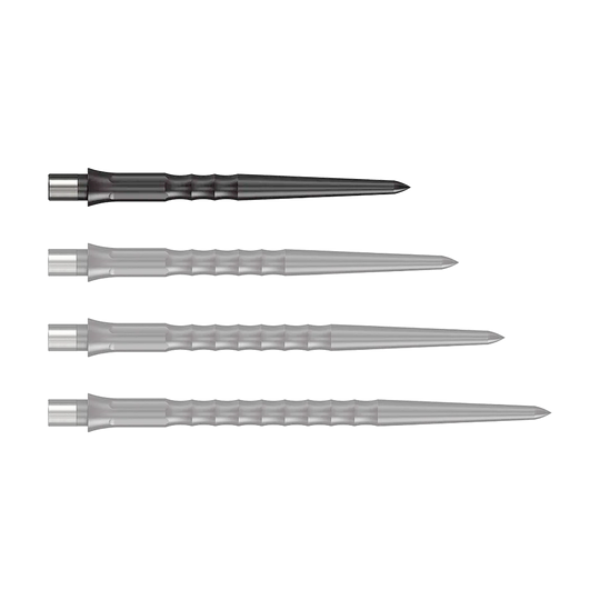 Końcówki do rzutek Caliburn System Steeldart - Ripple - NoLip - Black Abgebildet ist eine schwarze Steeldartspitze mit Ripple NoLip Design, 28 mm lang. Das Produkt gehört zum Caliburn Evo System.