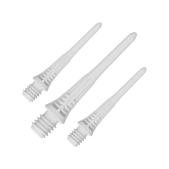Końcówki do lotek Target Cryo Soft Dart Tips, białe, 30 szt. Target Cryo Softdartspitzen 30er Pack - Weiß werden einzeln dargestellt. Das Bild hebt die Form und die Farbe der Softdartspitzen hervor.
