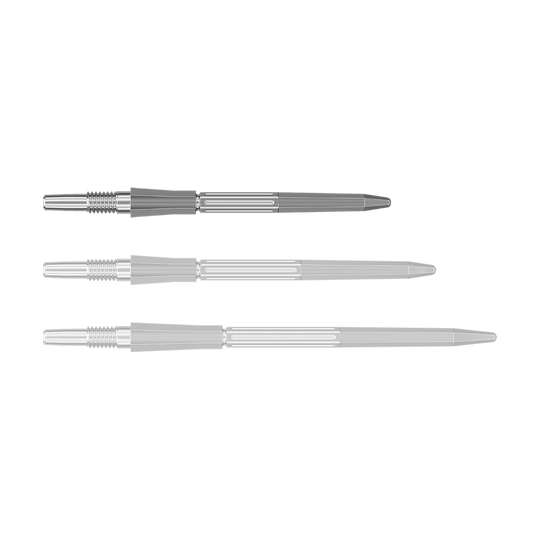 Groty do lotek Target Elysian Archetype 43 Swiss Point Steel – srebrne Abgebildet ist eine silberne SwissPoint Dartspitze, 30 mm lang. Die Spitze stammt vermutlich von Target Elysian Archetype 43.
