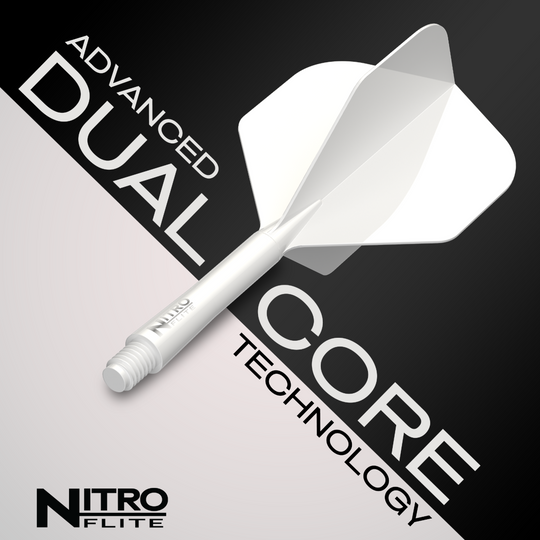 Abgebildet ist der Red Dragon Nitroflite White Shaft White Flights No2. Der Artikel besteht aus weißen Dartflights mit weißem Schaft.