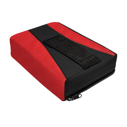 Das Bild zeigt das Produkt "The Pak Multi Dartcase - Rot Schwarz". Es ist ein Dart-Etui in den Farben Rot und Schwarz mit Reißverschluss und Trageschlaufe.