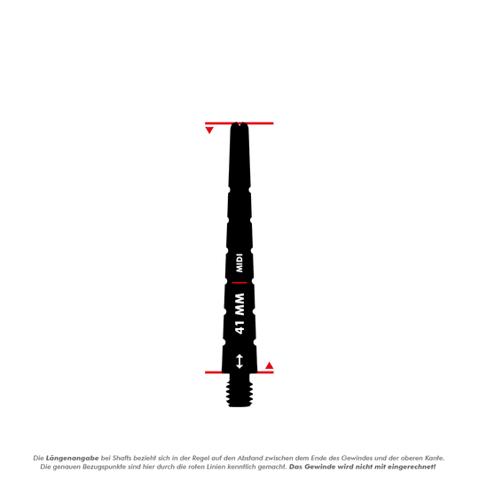 901941_Harrows_Graflite_Shafts_5_41mm Das Bild zeigt einen Harrows Graflite Shaft mit einer Länge von 41 mm. Die Länge wird vom Ende des Gewindes bis zur oberen Kante gemessen, das Gewinde ist nicht mit eingerechnet.