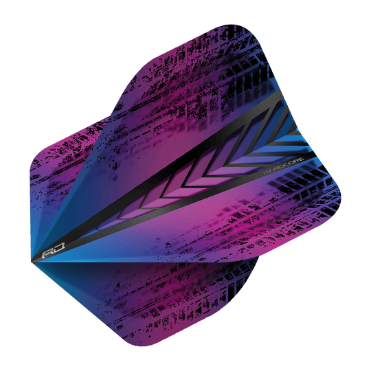 TF6334_Red_Dragon_Hardcore_Standard_Flights_6334_2 Das Bild zeigt das Produkt "Red Dragon Hardcore Standard Flights 6334". Das Flight hat ein modernes Design in Lila-, Blau- und Schwarztönen mit grafischen Mustern.