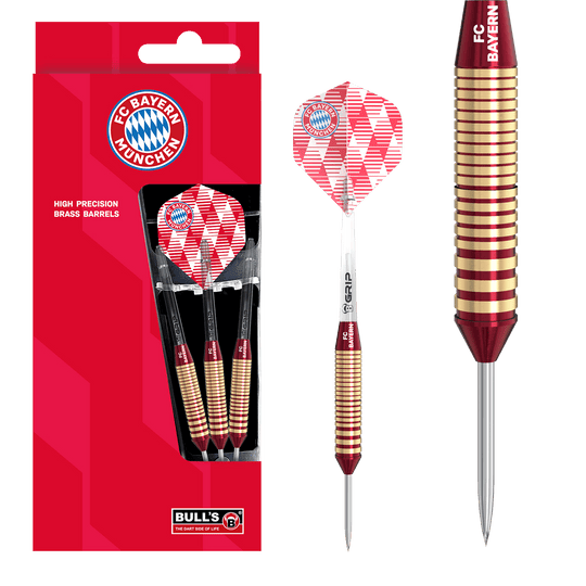 Lotki mosiężne i stalowe Bulls FC Bayern Munich - 21g Abgebildet sind die Bulls FC Bayern München Brass Steeldarts mit einem Gewicht von 21g. Das Produkt ist ideal für Fans des FC Bayern München und Steeldartspieler.