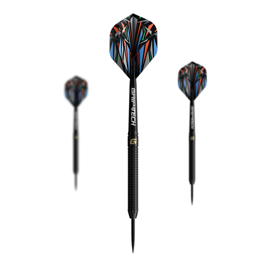 Das Bild zeigt die GOAT Athlete Black Tungsten Steeldarts. Die Darts haben ein elegantes, schwarzes Design und sind aus Wolfram gefertigt.