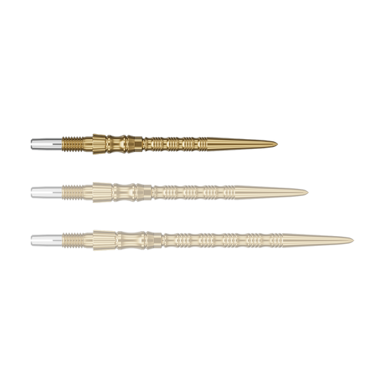 Stalowe groty do lotek Target Signature Swiss Point TRB - złote Ein einzelner Target SwissPoint Signature TRB Dartspitze in Gold mit 30mm Länge wird gezeigt. Die Spitze ist detailliert abgebildet.