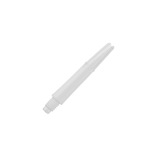 Wałki L-L-Style-Shafts blokowane proste - białe Dieses Bild zeigt einen weißen, geraden Dartshaft ohne Kappen. Er hat am unteren Ende ein Gewinde zum Befestigen am Dartbarrel.