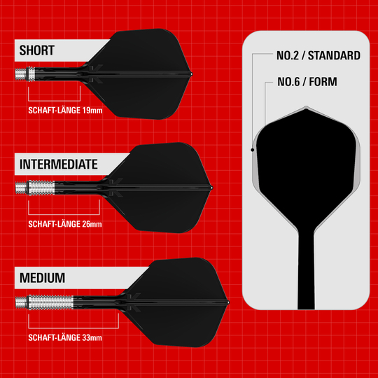 Loty Target K-Shift No6 - czarne Gezeigt werden die Target K-Shift No6 Flights in Schwarz. Das Bild hebt das Design und das Material dieser Dart Flights hervor.
