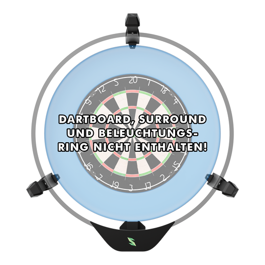 Scolia Home 2 FLEX – Elektroniczny system autoskoringu 2026 Das Bild zeigt das Produkt "Scolia Home 2 FLEX – Electronic Score System" rund um ein Dartboard. Auf dem Bild steht der Hinweis, dass Dartboard, Surround und Beleuchtungsring nicht enthalten sind.