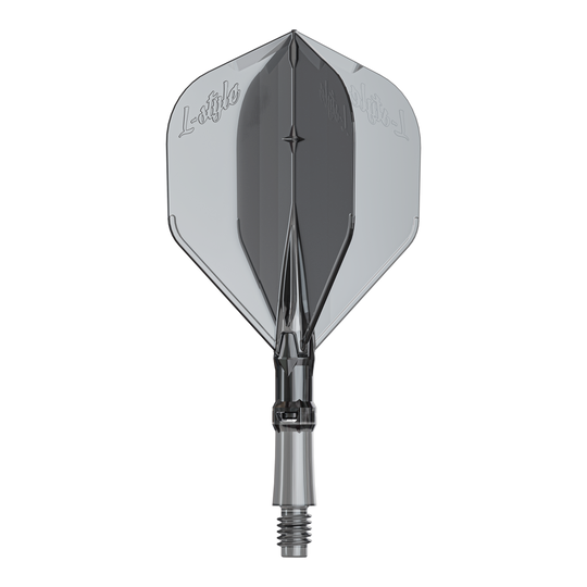 Loty L-Style L-System - Przezroczysta czerń Ein Ersatz-Flights-Set für Dartpfeile ist abgebildet. Das Produkt heißt LS1062 LStyle L-System Flights ClearBlack Small.