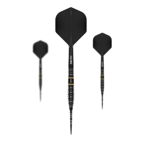 Hier sind die Red Dragon Ascend Torpedo Steeldarts als Set zu sehen. Das Bild zeigt die Zusammenstellung und das Aussehen der Darts.