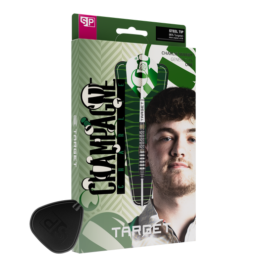 Stalowe lotki Target Charlie Manby Swiss Points Dies ist ein Foto von Target Charlie Manby Swiss Points Steeldarts. Es wird ein weiterer Dart aus dem Set gezeigt.