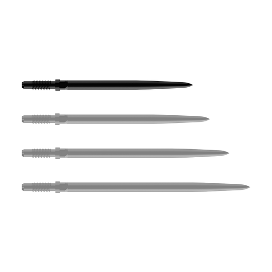 Końcówki do rzutek Bulls NL Convertible Point – gładkie – czarne Gezeigt sind BullsNL Convertible Points Smooth in Schwarz mit einer Länge von 32 mm. Die Produktspitzen sind einzeln zu sehen.