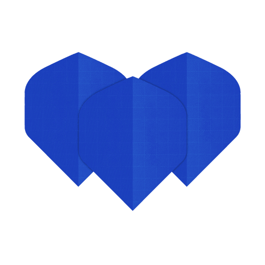 Lotki z tkaniny nylonowej – Standard – NIEBIESKIE Das Bild zeigt drei blaue Dart-Flights aus Nylon-Stoff. Sie haben eine klassische, leicht abgerundete Form.