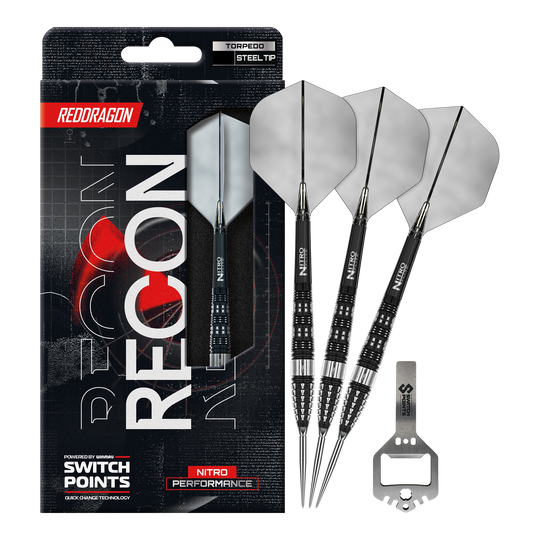 Strzałki stalowe Red Dragon Recon Torpedo Abgebildet sind die Red Dragon Recon Torpedo Steeldarts mit 23g Gewicht. Diese Steeldarts zeichnen sich durch ihre spezielle Form und hohe Präzision aus.
