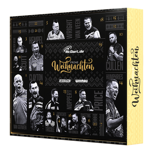 Hier ist der McDart Premium Adventskalender 2025 für Softdart-Spieler. Der Kalender bietet eine spannende Vorweihnachtszeit für Dart-Liebhaber.