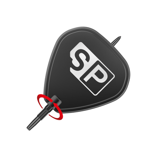 Target Swiss Point Nano Dartspitzen - Black Das Bild zeigt die Target Swiss Point GRD Black Dartspitzen. Die Dartspitze ist schwarz und trägt das weiße "SP"-Logo.