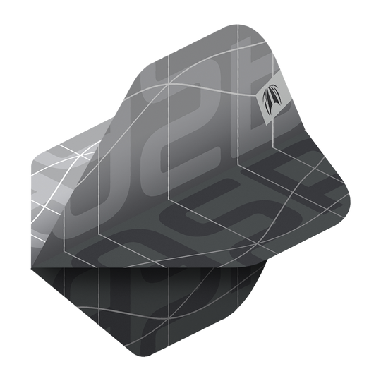Target Pro Ultra Aspinall X Echo No2 Standard Flights - 3 zestawy Das Bild zeigt ein Set von Target Pro Ultra Aspinall X Echo No2 Standard Flights. Die Flights sind in einem modernen, schwarzen und grauen Design mit geometrischen Mustern gestaltet.