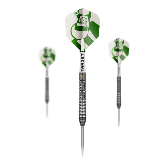 Stalowe lotki Target Charlie Manby Swiss Points Abgebildet ist das Produkt Target Charlie Manby Swiss Points Steeldarts. Das Bild zeigt ein Set Steeldarts mit spezieller Spitze.