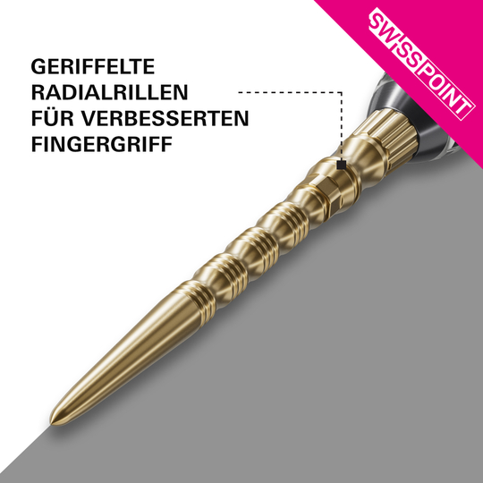 Stalowe groty do lotek Target Signature Swiss Point TRB - złote Zu sehen sind die Target Signature Swiss Point TRB Steeldartspitzen - Gold. Die goldenen Spitzen sind für Dartpfeile geeignet.