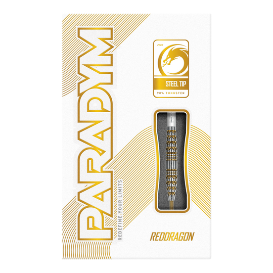 Rzutki stalowe Red Dragon Paradym Gold Torpedo Abgebildet ist das Produkt Red Dragon Paradym Gold Torpedo Steeldarts. Es handelt sich um hochwertige Steeldarts mit goldfarbenem Design.