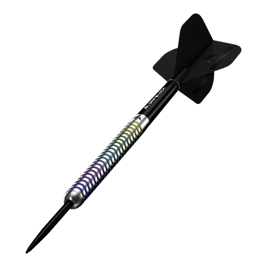 Lotki stalowe Mission Mirage Mission Mirage Steeldarts sind Profi-Darts für anspruchsvolle Spieler. Die Abbildung präsentiert das Set aus mehreren Perspektiven.