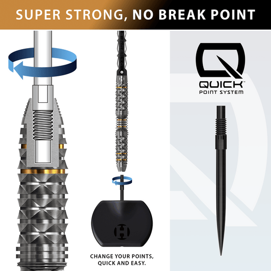 Stalowe lotki Harrow's Opus Quick Point Harrows Opus Quick Point Steeldarts - 23g. Abgebildet ist ein Set hochwertiger Steeldarts mit 23 Gramm Gewicht.