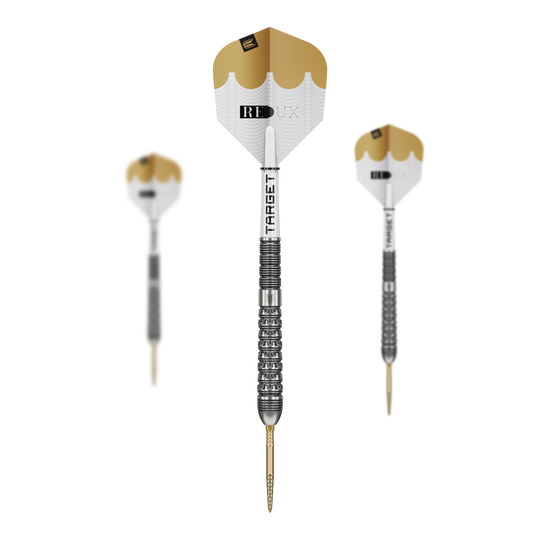 Das Bild zeigt ein Set der Target Redux 03 Swiss Point Steeldarts. Das Set ist ideal für jeden Dartliebhaber.
