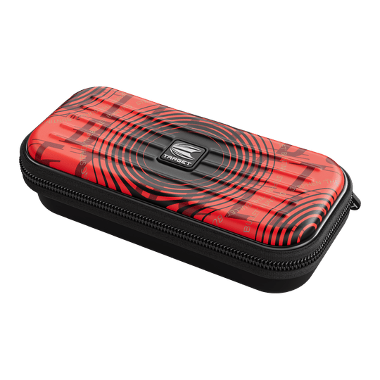 Etui na lotki Target Takoma Stephen Bunting Das Bild zeigt das Produkt "Target Takoma Stephen Bunting Dartcase". Das Etui ist rot mit schwarzen Kreisen und hat einen Reißverschluss.
