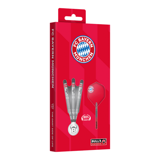 Das Bild zeigt die Bulls FC Bayern München Tungsten Steeldarts. Diese Steeldarts sind für Liebhaber des Vereins gedacht.