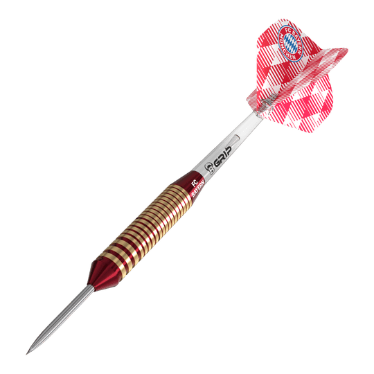 Lotki mosiężne i stalowe Bulls FC Bayern Munich - 21g Hier sieht man die Bulls FC Bayern München Brass Steeldarts mit einem Gewicht von 21g. Sie sind für Steeldart geeignet und mit FC Bayern München Design gestaltet.