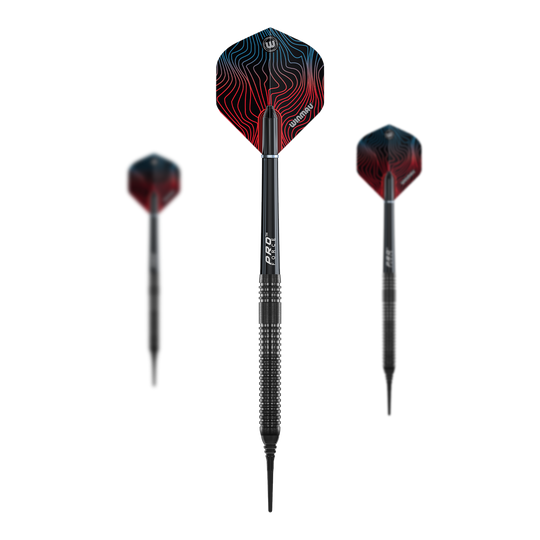 Lotki Winmau Solaris Pro soft - 21g Das Bild zeigt ein Set der Winmau Solaris Pro Softdarts - 21g. Es handelt sich um hochwertige Softdarts im Komplettset für Spieler.