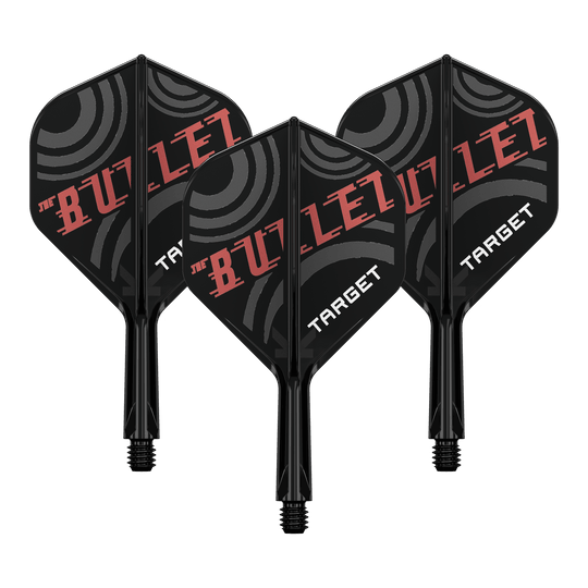 System wałów lotniczych Target K-Flex Stephen Bunting No2 Standard Bild zeigt ein Dart-Flight Set mit der Bezeichnung 'Target K-Flex Stephen Bunting No2 Standard Flights 19mm 1Set'. Es ist ein Zubehör für Dartscheiben und Spieler.