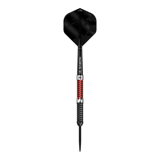 Lotki Mission Llew Bevan Black Red Electro Steel - 23g Abgebildet ist der Mission Llew Bevan Black Red Electro Steeldarts in 23g. Der Dartpfeil ist schwarz und rot gestaltet.