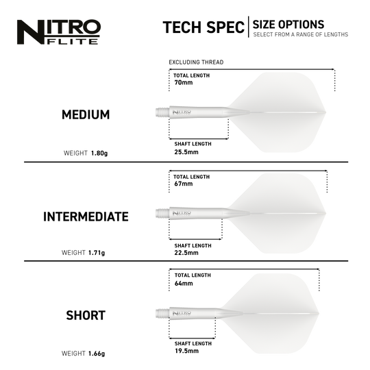 Das Bild zeigt die Red Dragon Nitroflite White Shaft White Flights No2. Es handelt sich um weiße Dartflights mit weißem Schaft.