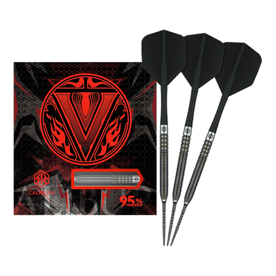 Stalowe lotki Caliburn V-Series V2 Das Bild zeigt Caliburn V-Series V2 Steeldarts in voller Ansicht. Diese Steeldarts eignen sich für ambitionierte Spieler.