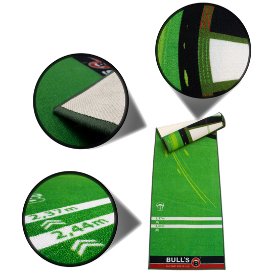 67809_Bulls_Carpet-Mat_120_Green_2 Bulls Carpet-Mat Teppich 120 wird ausgerollt gezeigt. Der Teppich hat ein kontrastreiches Muster.