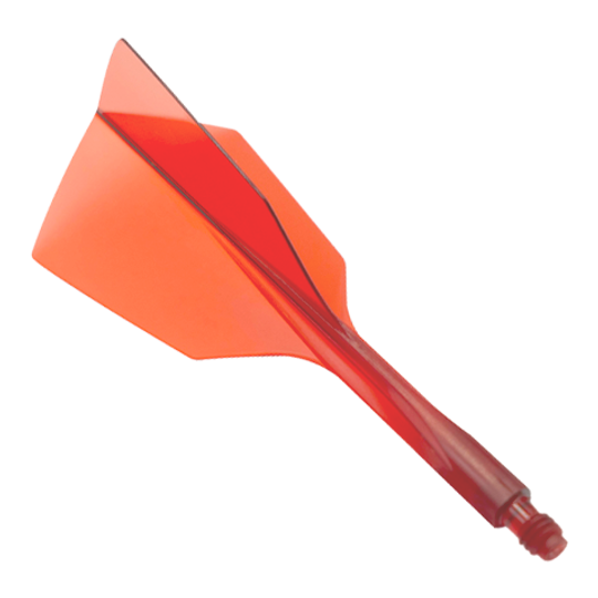 Das Bild zeigt ein rotes Dartflight-System mit schmalem Design. Es handelt sich um das Produkt "Condor Axe 120 Flight-System Clear Red - Narrow".