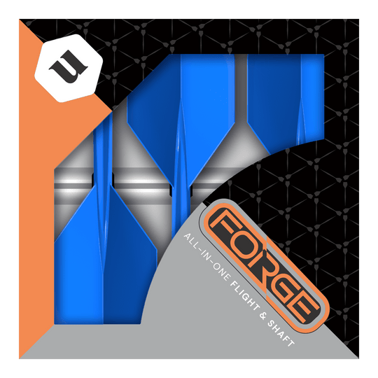 Unicorn Forge All In One Plus No2 Standard Flights Niebieski - Średni Dies ist eine Verpackung der „Unicorn Forge All In One Plus No2 Standard Flights Blau - Medium“. In der Schachtel befinden sich blaue Dart-Flights mit integriertem Schaft.