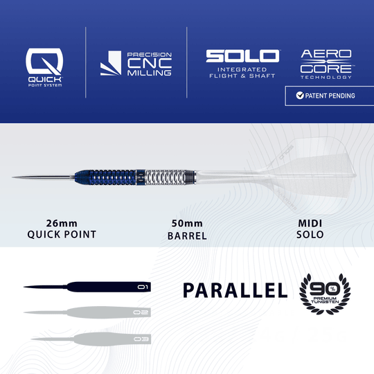 Lotki stalowe Harrows GEO Parallel Quick Point Das Bild zeigt Harrows GEO Parallel Quick Point Steeldarts. Der Pfeil und sein Aussehen werden präsentiert.