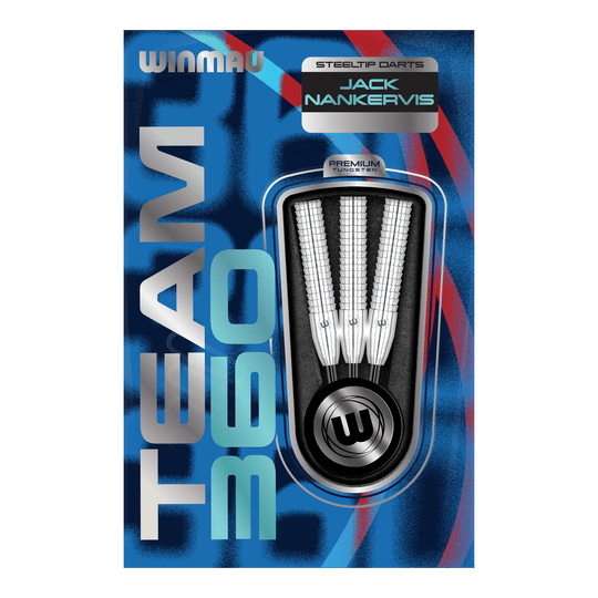 Lotki stalowe Winmau Team 360 Jack Nankervis - 24g Das Bild zeigt die Winmau Team 360 Jack Nankervis Steeldarts mit 24g Gewicht. Ideal für Dartspieler, die hochwertige Steeldarts bevorzugen.