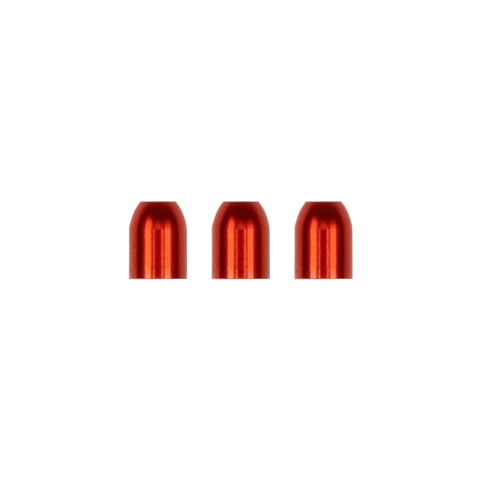 Das Bild zeigt drei metallische, rot glänzende L-Style Premium Champagne Ringe. Sie sind gleichmäßig nebeneinander auf einem neutralen Hintergrund angeordnet.