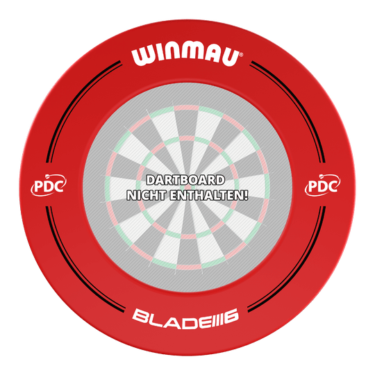 Obudowa tarczy do darta Winmau PDC – czerwona Das Bild zeigt einen roten Winmau PDC Dartboard Surround. In der Mitte steht: "Dartboard nicht enthalten!"