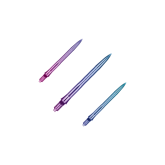 Das Bild zeigt EVO205 Caliburn EZ-EVO Dartspitzen Grooved Rainbow 28mm als Set. Es handelt sich um mehrfarbige Dartspitzen mit Rillenstruktur.