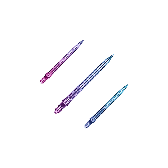 Końcówki do lotek Caliburn EZ-EVO – rowkowane – tęczowe Das Bild zeigt EVO205 Caliburn EZ-EVO Dartspitzen Grooved Rainbow 28mm als Set. Es handelt sich um mehrfarbige Dartspitzen mit Rillenstruktur.